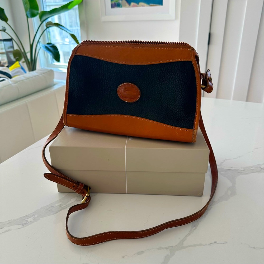 Dooney & Bourke Navy Blue and Brown Leather Crossbody Bag